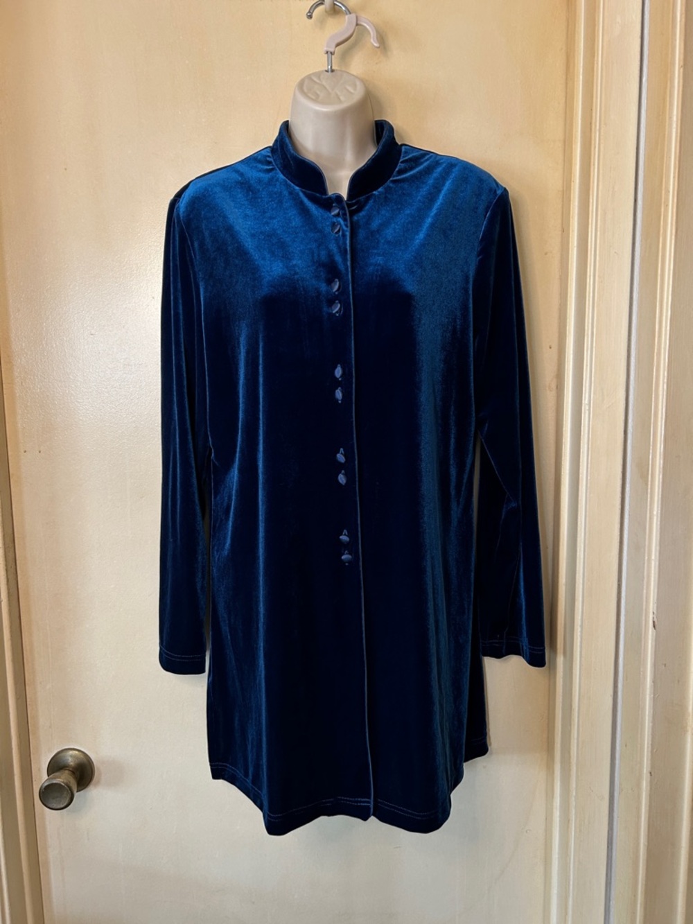 Coldwater Creek Deep Blue/Teal Velvet Button-Front Tunic size M